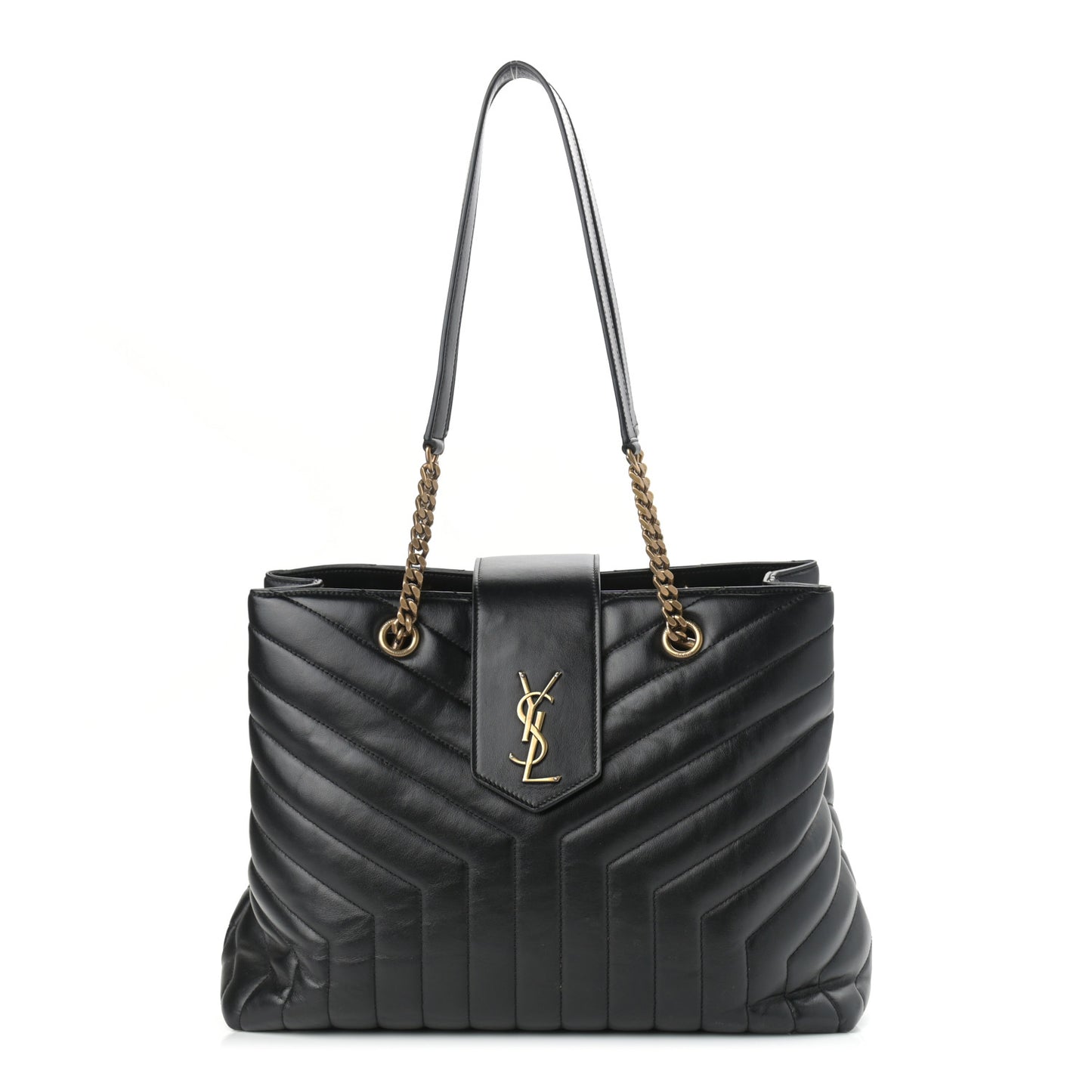 Calfskin Y Quilted Monogram Large Loulou Shopper Black