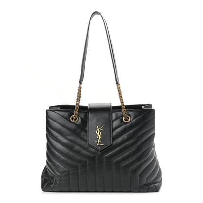 Saint Laurent Calfskin Y Quilted Monogram Large Loulou Shopper Black 1 of 10