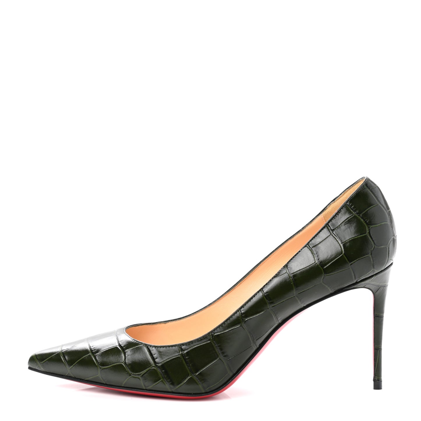 Calfskin Crocodile Embossed Kate 85 Pumps 39.5 Forest Night
