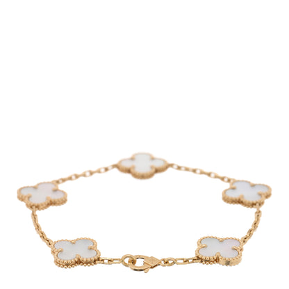 Van Cleef & Arpels 18K Yellow Gold Mother of Pearl 5 Motifs Vintage Alhambra Bracelet 2 of 4