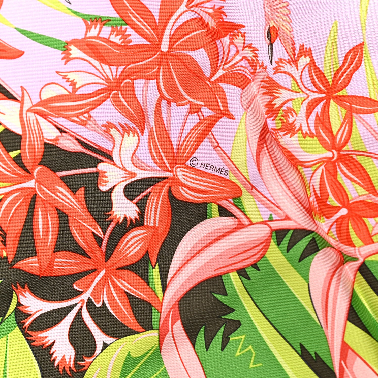 Hermes Silk Flamingo Party Scarf 90 Bougainvillier Mauve Vert 5 of 6
