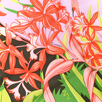 Hermes Silk Flamingo Party Scarf 90 Bougainvillier Mauve Vert 5 of 6