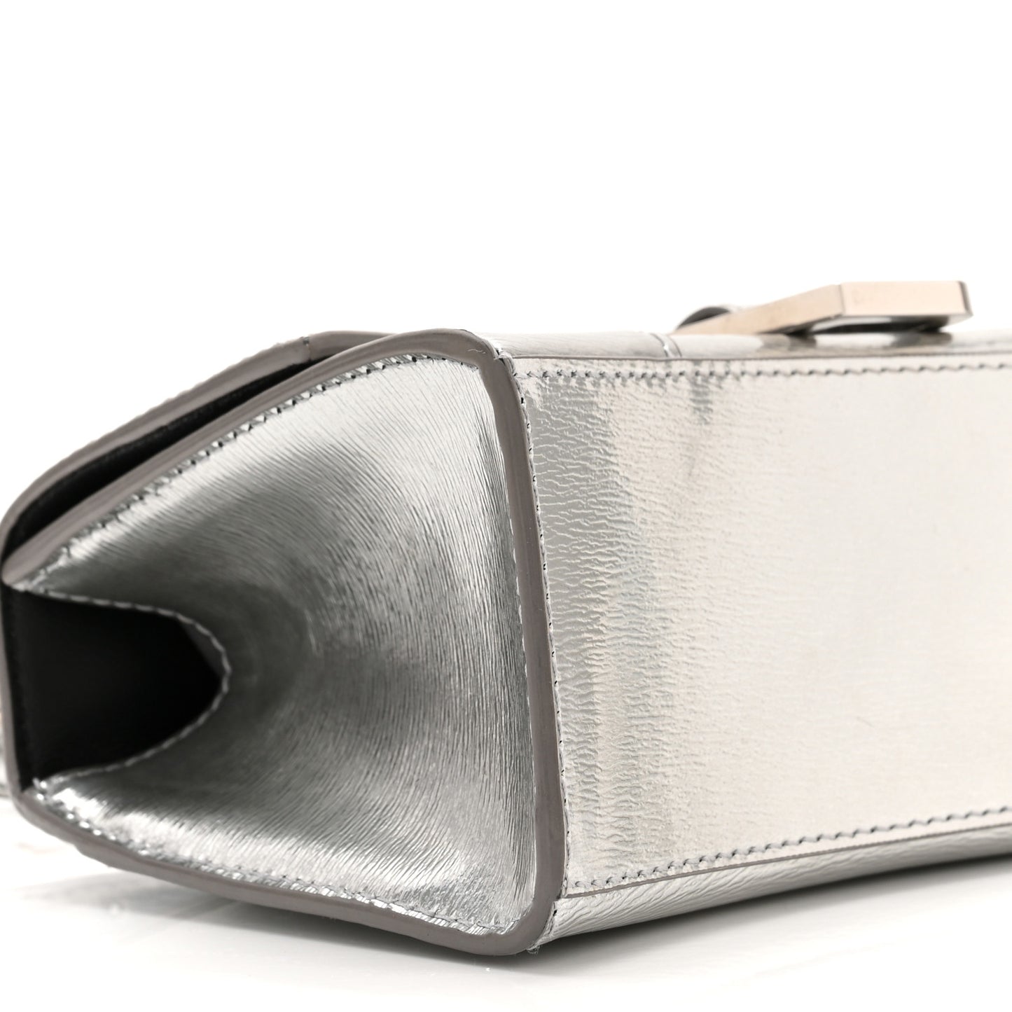 Metallic Textured Calfskin Hourglass Top Handle Bag XS Silver