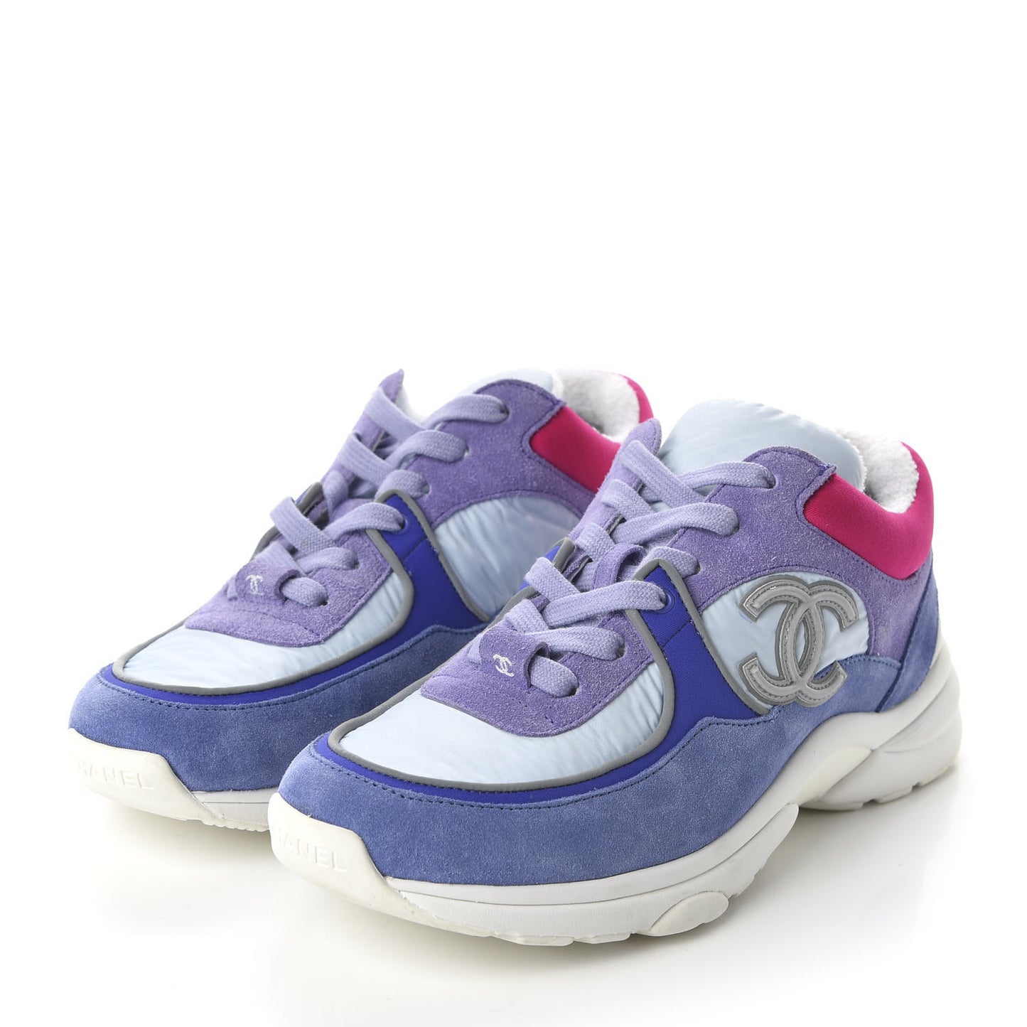 Nylon Calfskin Suede CC Womens Sneakers 38 Light Blue