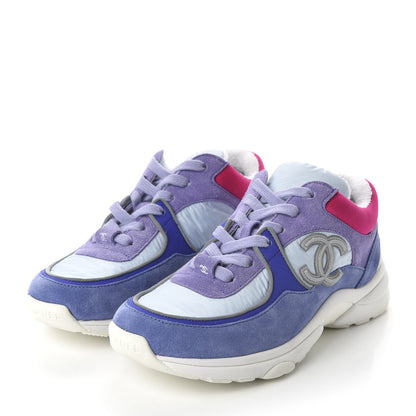 Chanel Nylon Calfskin Suede CC Womens Sneakers 38 Light Blue 3 of 9