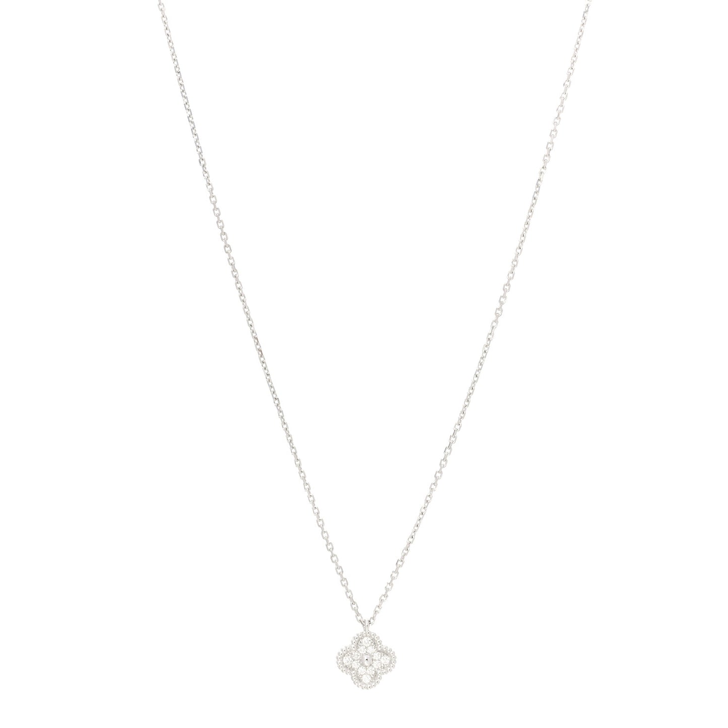 18K White Gold Diamond Sweet Alhambra Pendant Necklace