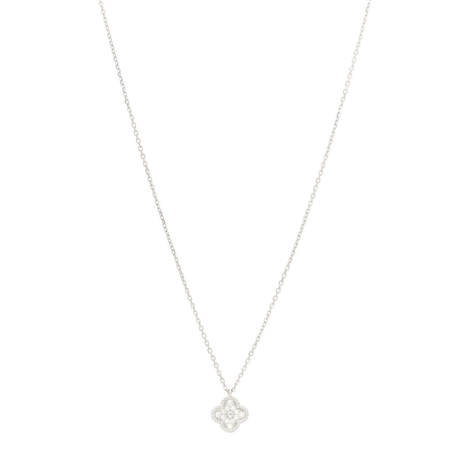 Van Cleef & Arpels 18K White Gold Diamond Sweet Alhambra Pendant Necklace 1 of 7