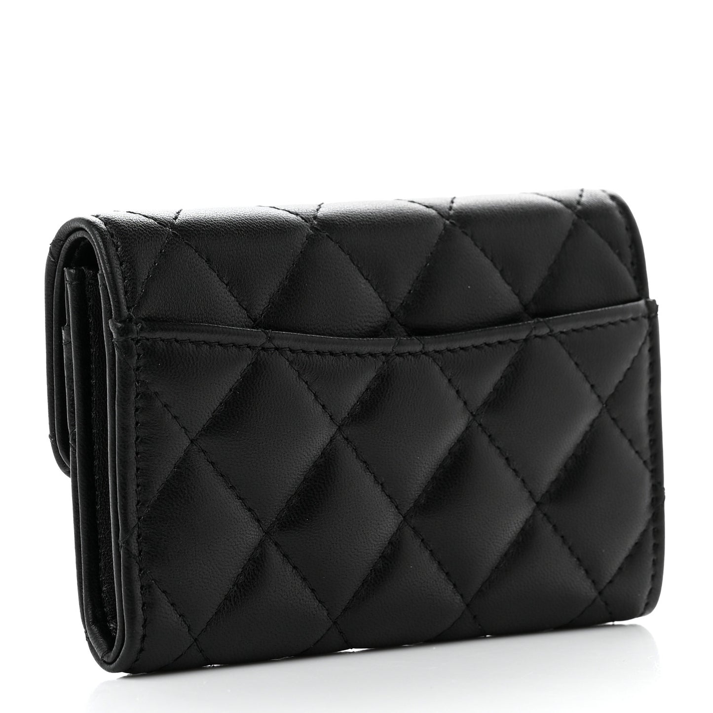 Lambskin Quilted Flap Card Holder Wallet Black