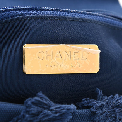 Chanel Cotton Canvas Quilted Medium Chanel 19 Flap Navy Blue 5 of 9
