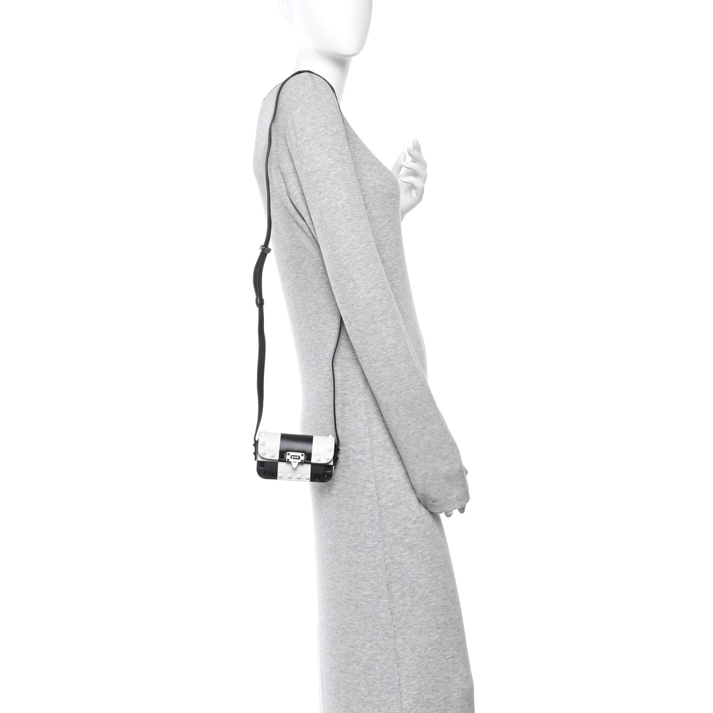 Vitello Chess Mini Rockstud Flip Lock Crossbody Bag Black White