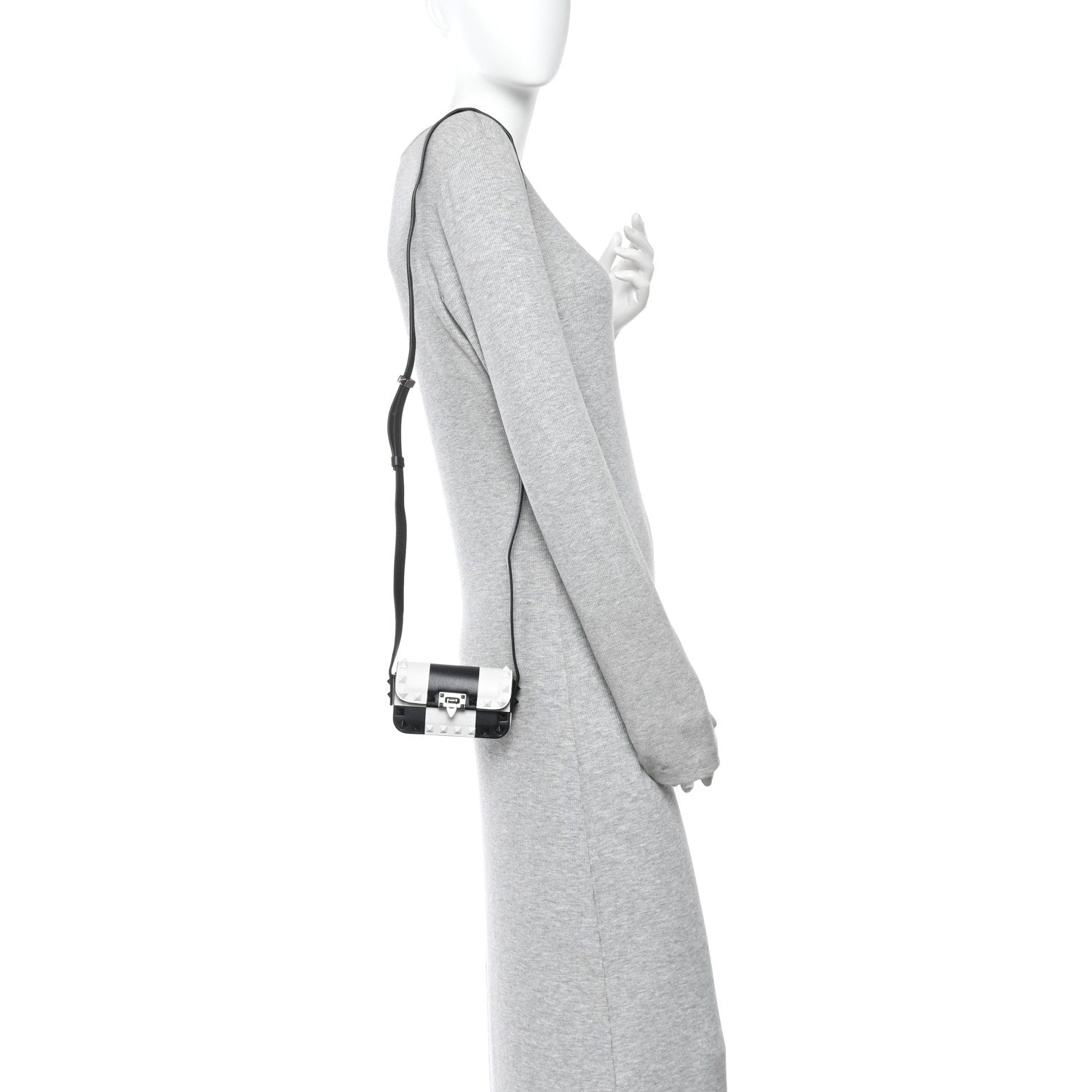 Valentino Garavani Vitello Chess Mini Rockstud Flip Lock Crossbody Bag Black White 2 of 10