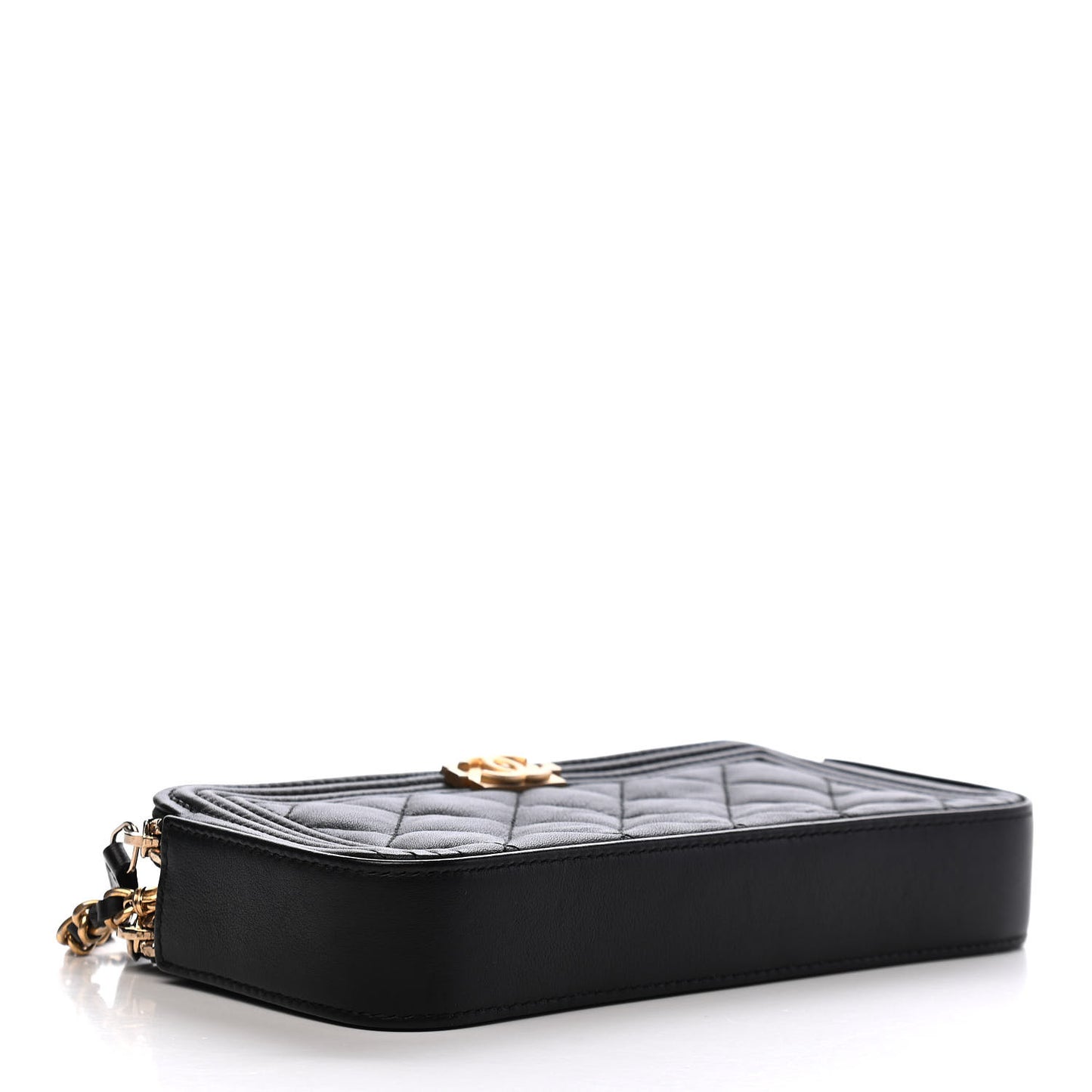 Calfskin Quilted Small Boy Clutch With Chain Black