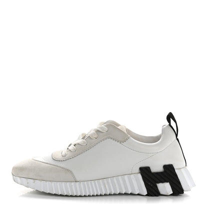 Hermes Goatskin Suede Goatskin Bouncing Sneakers 38 White Black 1 of 12