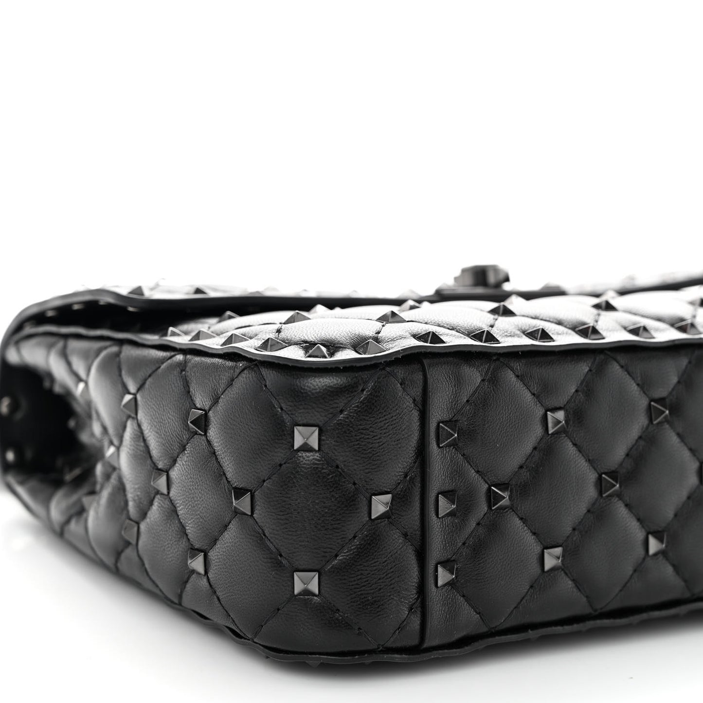 Lambskin Medium Rockstud Spike Shoulder Bag Black