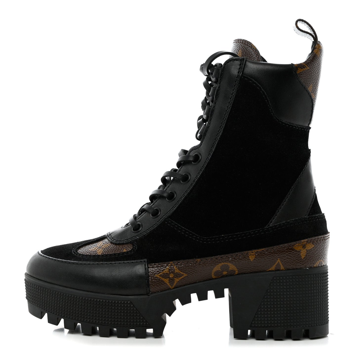 Suede Calfskin Monogram Laureate Platform Desert Boots 36 Black