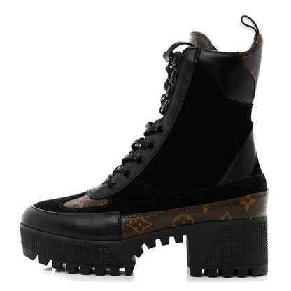 Louis Vuitton Suede Calfskin Monogram Laureate Platform Desert Boots 36 Black 1 of 9