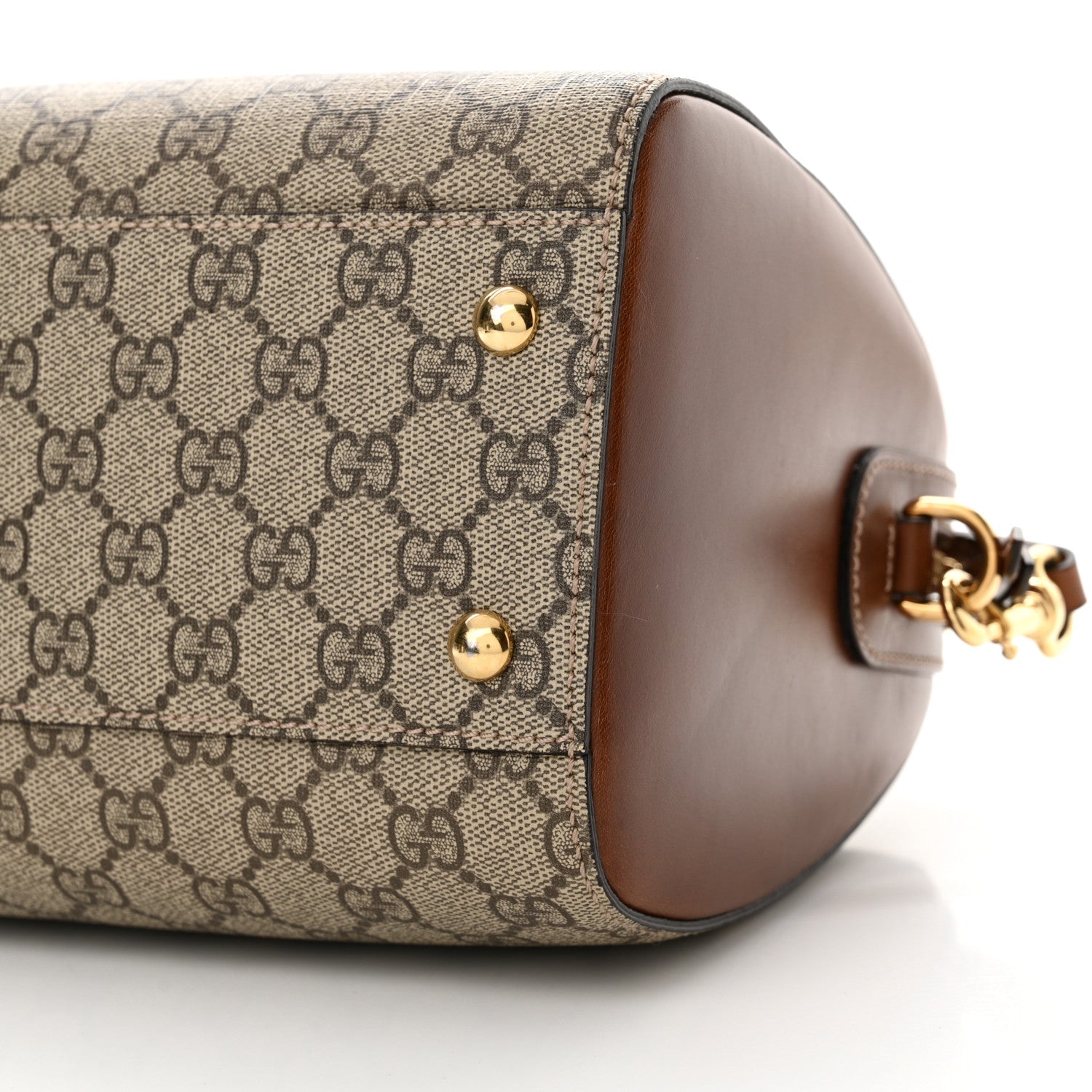 Gucci GG Supreme Monogram Cuoio Toscano Small Boston Beige Ebony Cuir 10 of 15