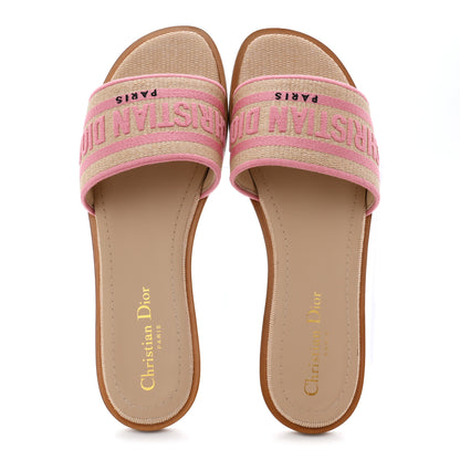 Christian Dior Straw Embroidered Dway Flat Slide Sandals 38 Rose Begonia 2 of 10