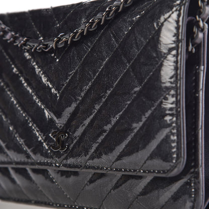 Chanel Patent Metallic Crumpled Calfskin Chevron Quilted Wallet On Chain WOC Black 20 of 21