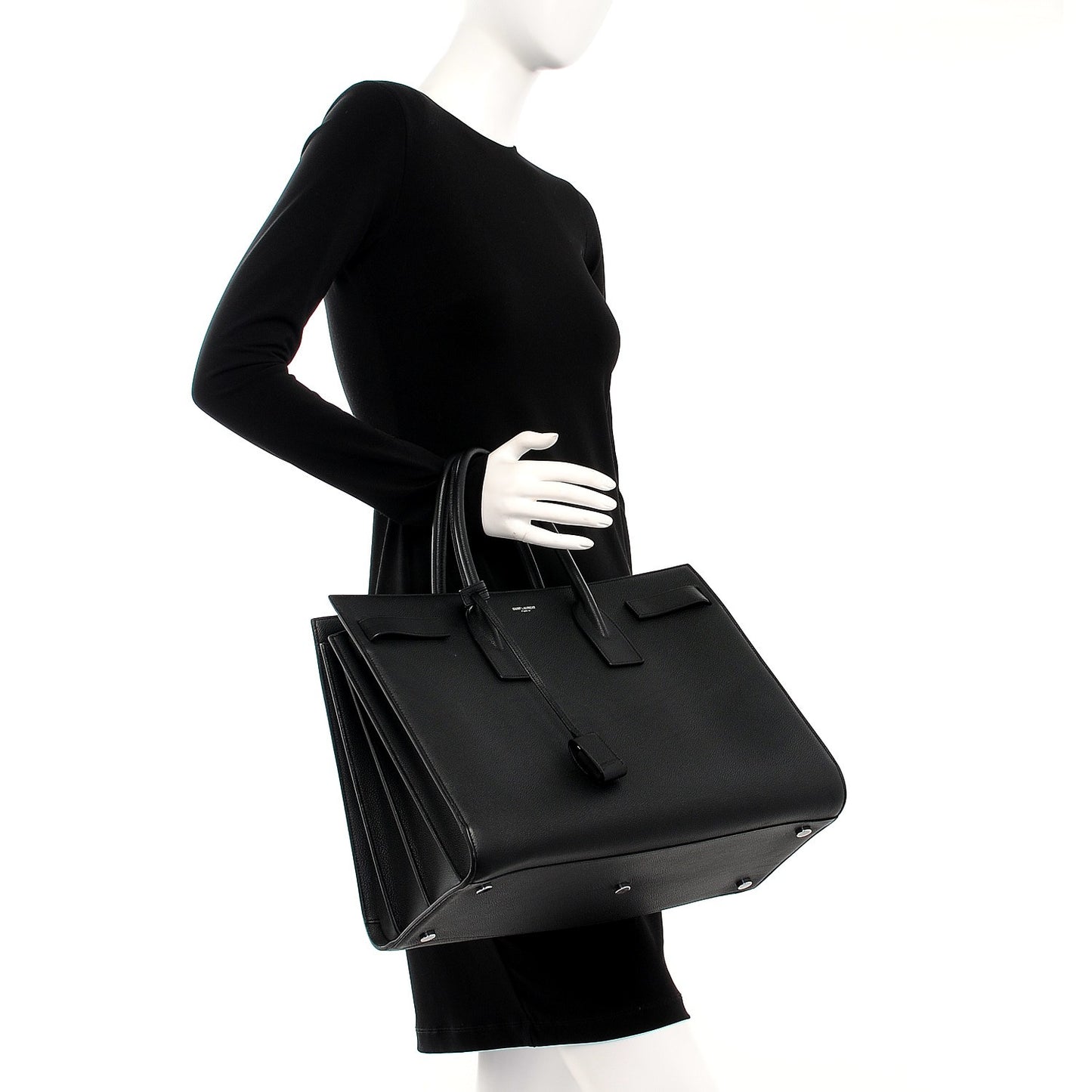 Grained Calfskin Large Sac De Jour Carryall Black