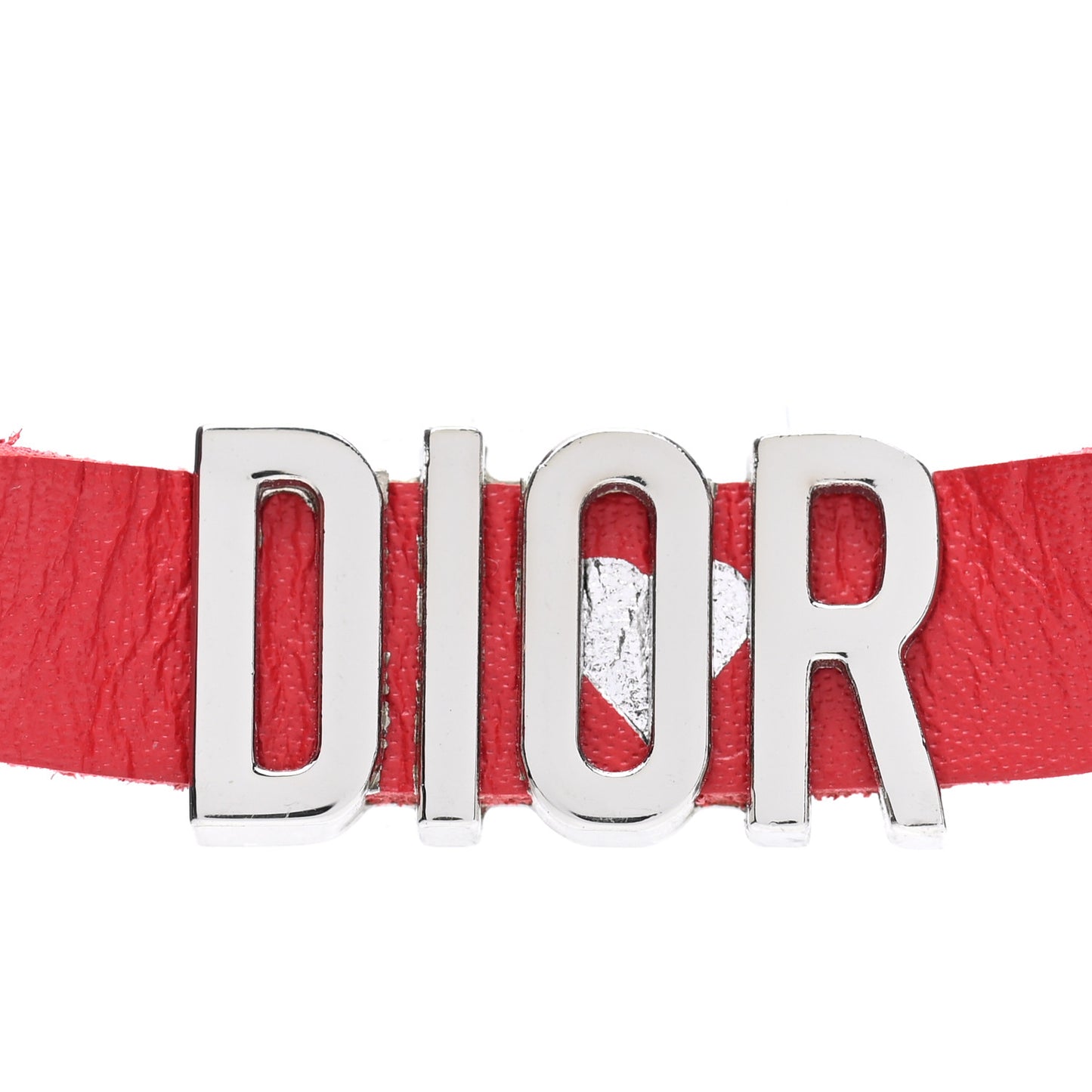 Calfskin Heart Dior Logo Choker Necklace Red