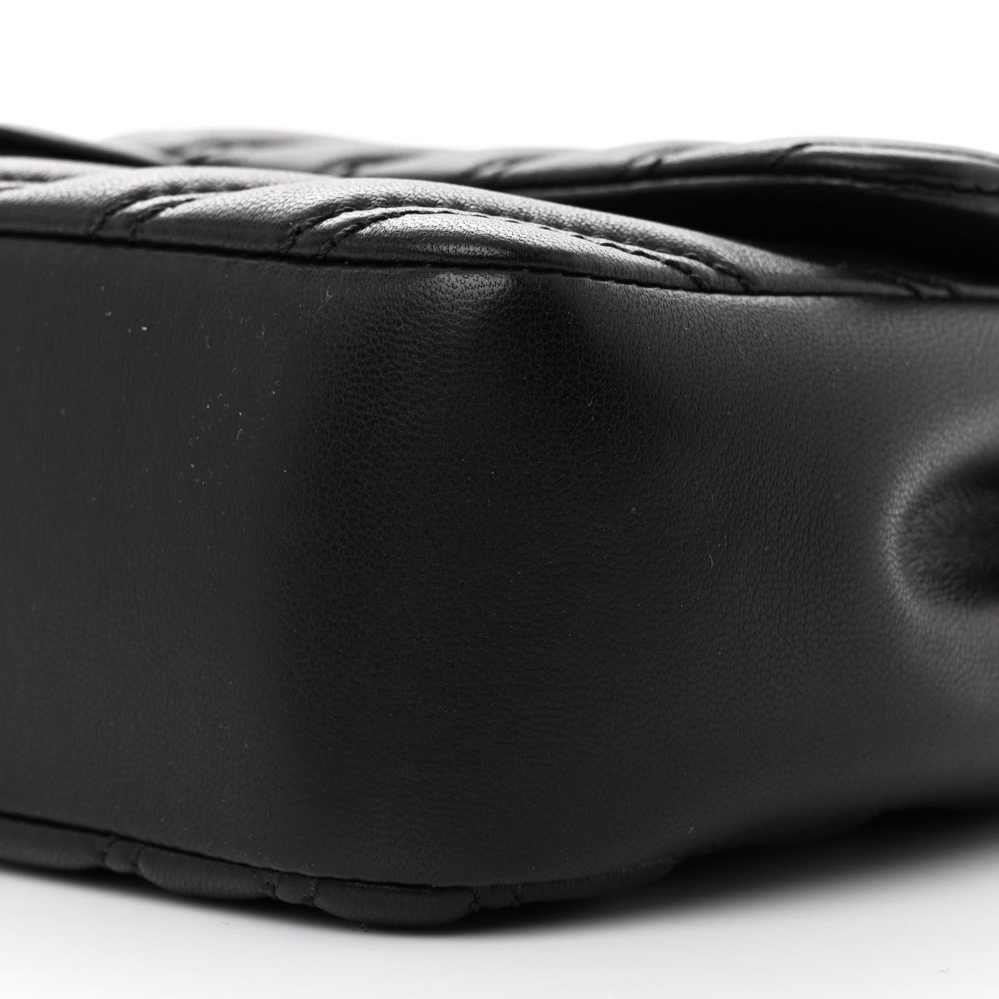 Lambskin Chevron Quilted Double Stitch Medium Single Flap Black