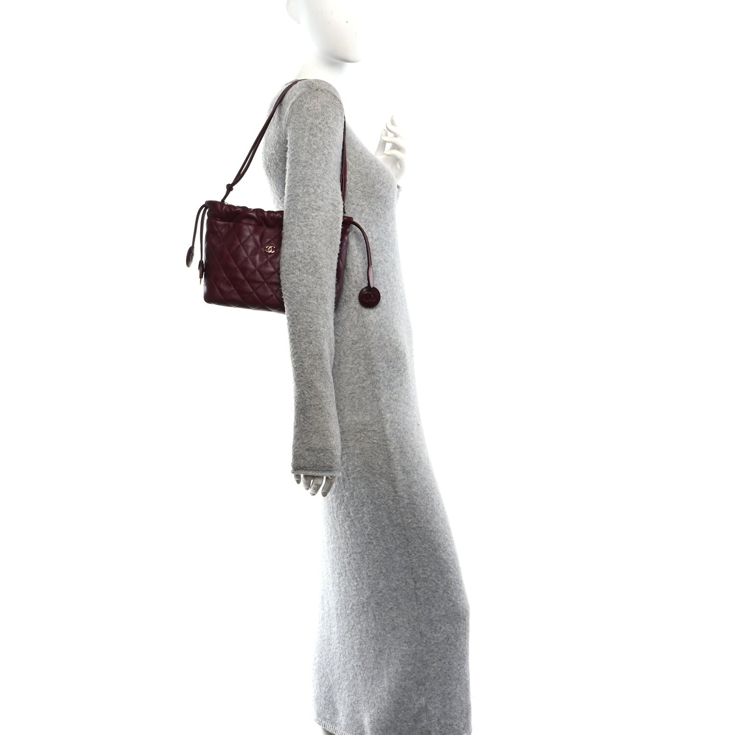 Pony Hair Printed Quilted Drawstring Clutch With Strap White Black Dark Burgundy