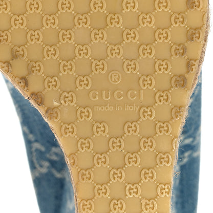 Gucci Denim Monogram Horsebit Open Toe Espadrille Wedges 35 Blue 6 of 9