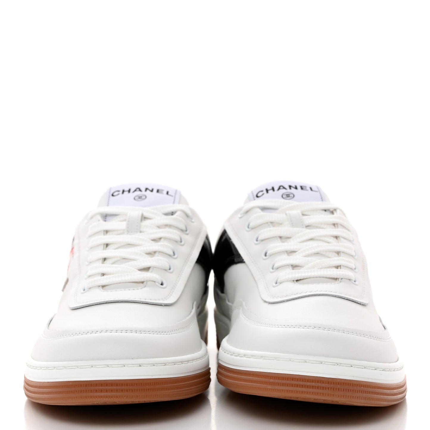 Calfskin Womens CC Sneakers 38 White Black Red