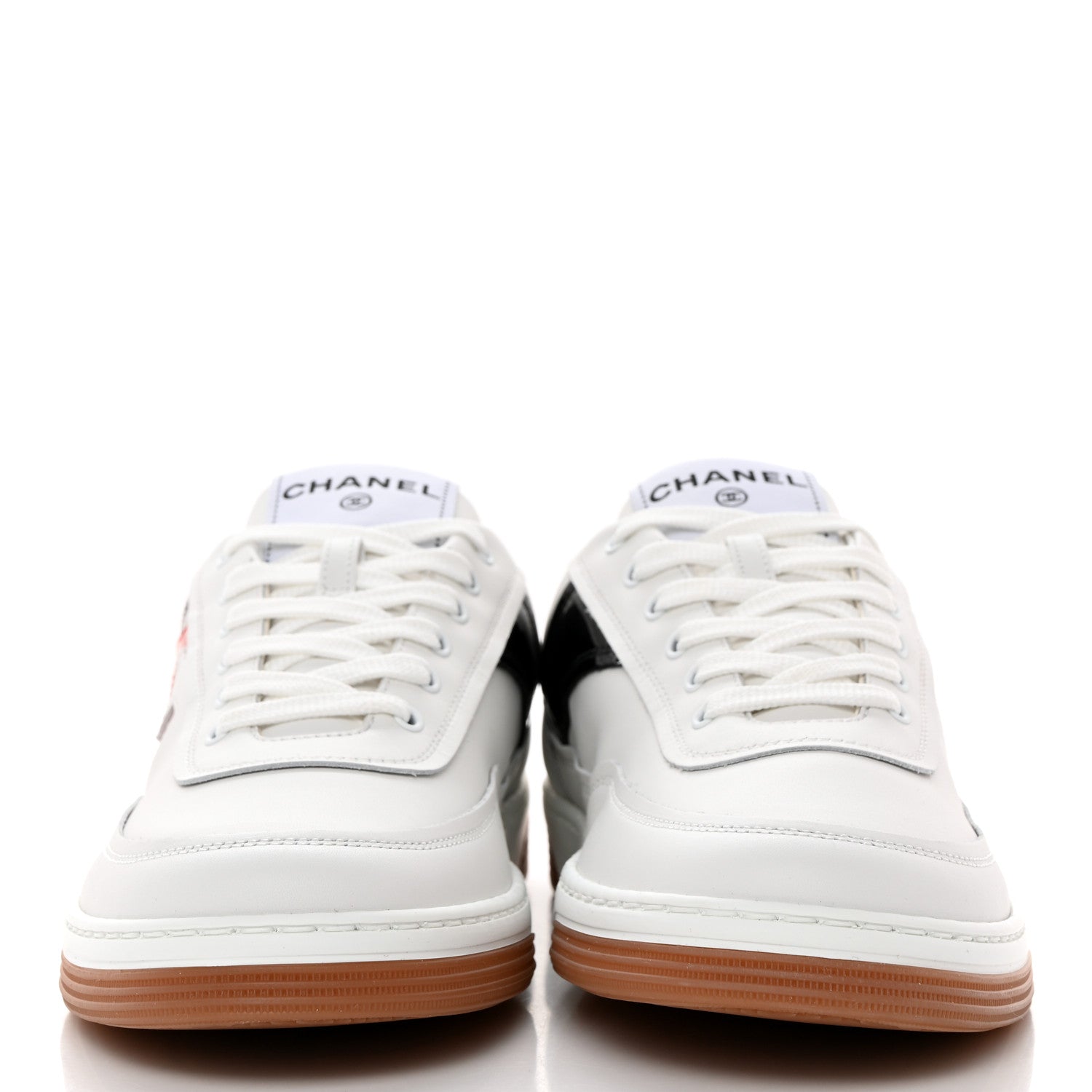 Chanel Calfskin Womens CC Sneakers 38 White Black Red 2 of 8