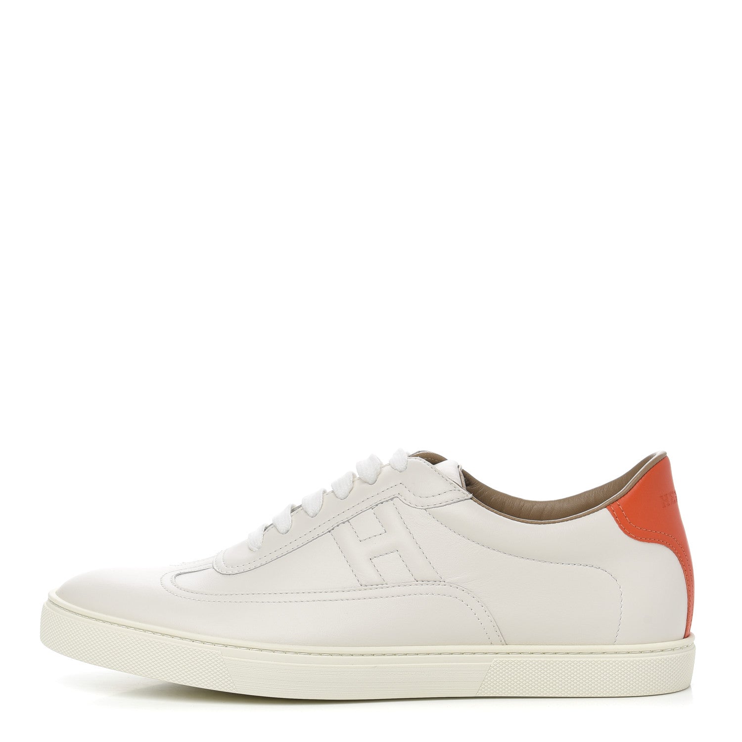 Hermes Calfskin Mens Quicker Sneakers 42 White Orange 1 of 13
