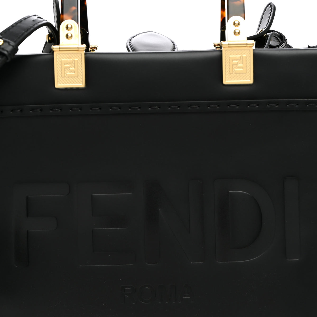 Fendi Vitello King Plexiglass Logo Embossed Small Fendi Sunshine Shopper Tote  Black 7 of 9