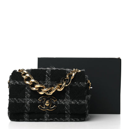 Chanel Wool Tweed Quilted Elegant Chain Flap Black Grey 11 of 11
