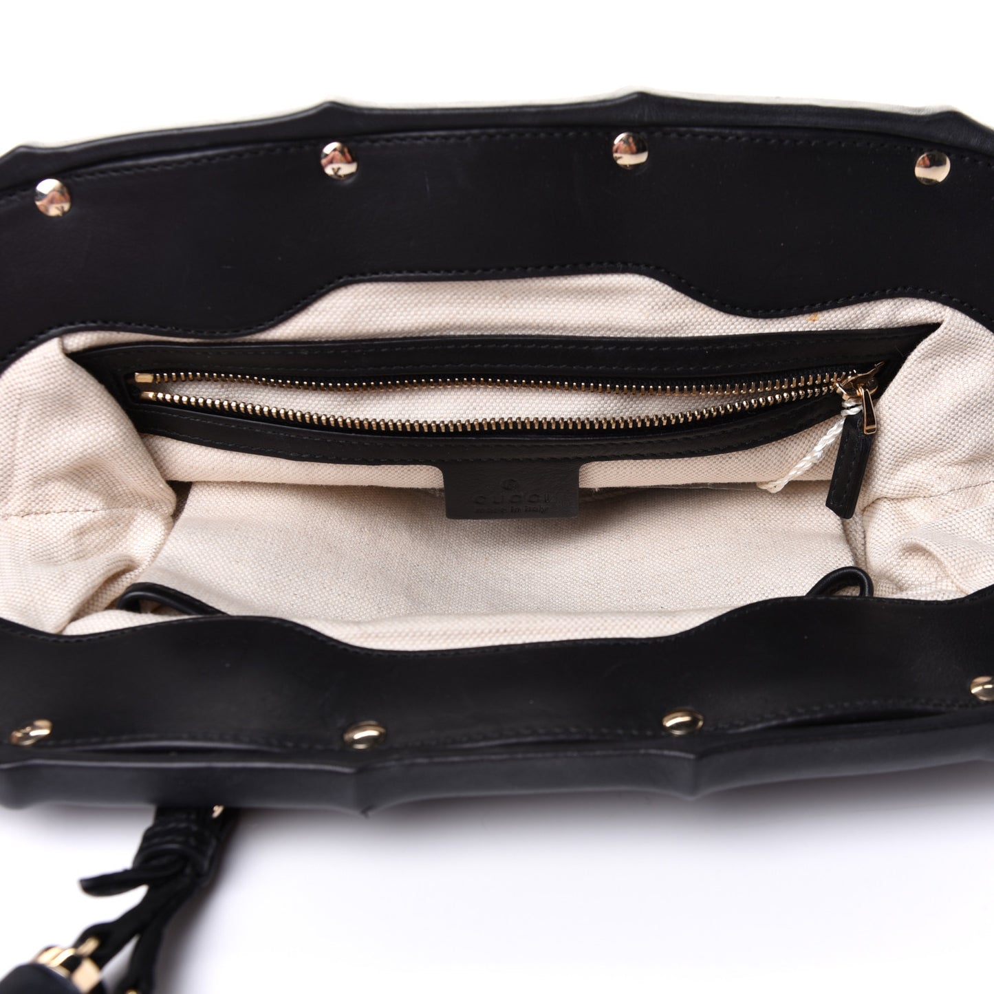 Calfskin Bamboo Frame Top Tassel Clutch Black