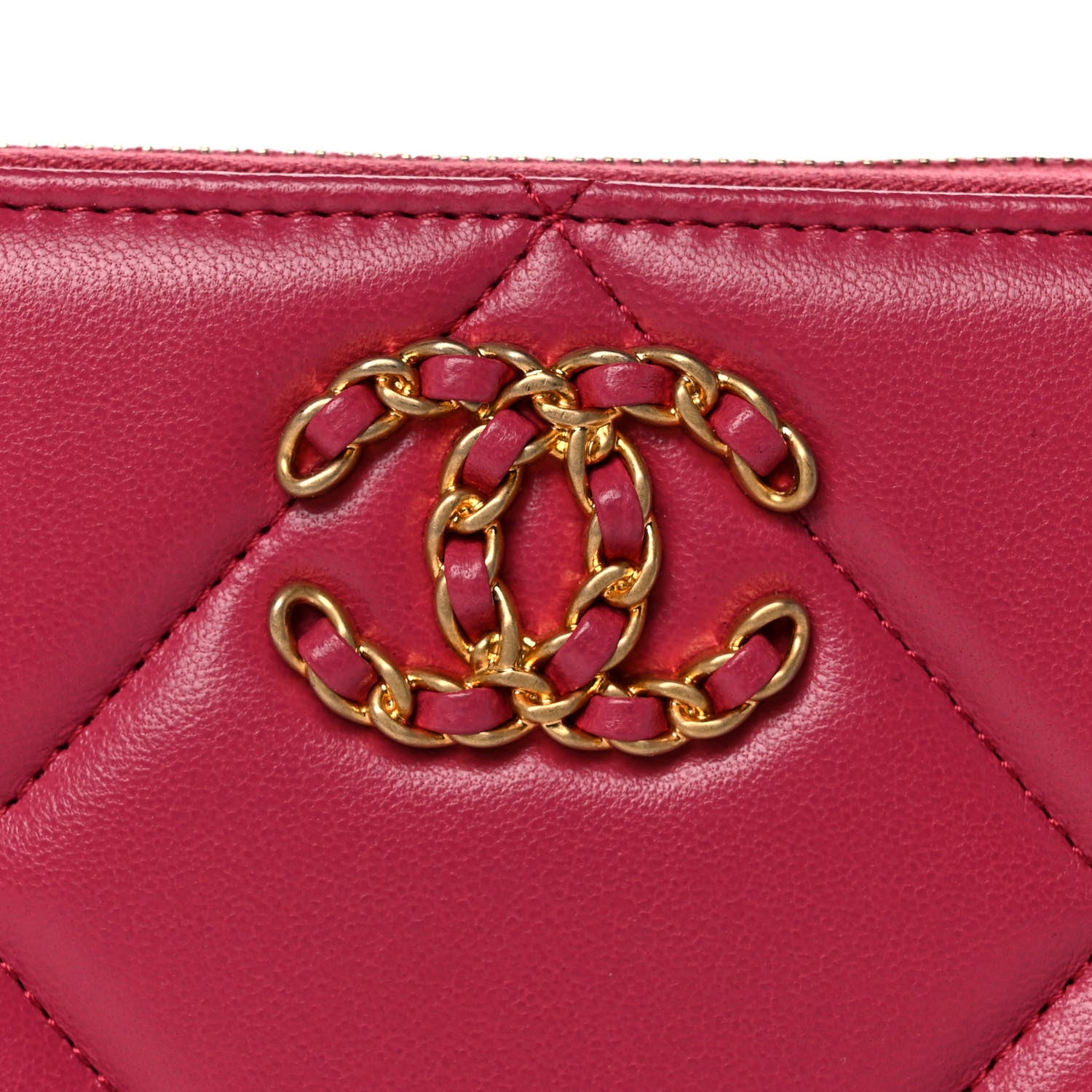 Chanel Lambskin Quilted Chanel 19 Zipped Wallet Dark Pink 9 of 12