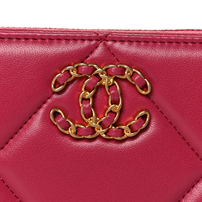 Chanel Lambskin Quilted Chanel 19 Zipped Wallet Dark Pink 9 of 12