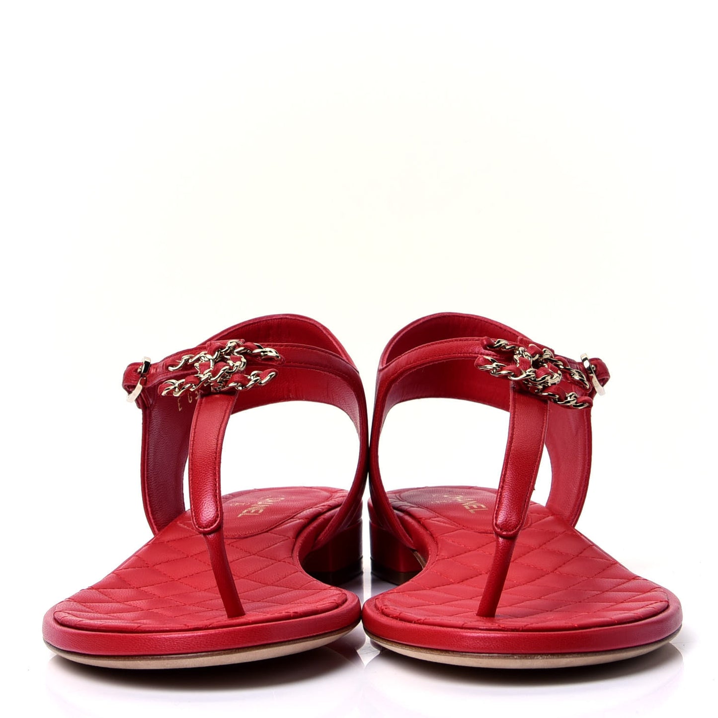 Lambskin Chain CC Logo Thong Sandals 38.5 Red