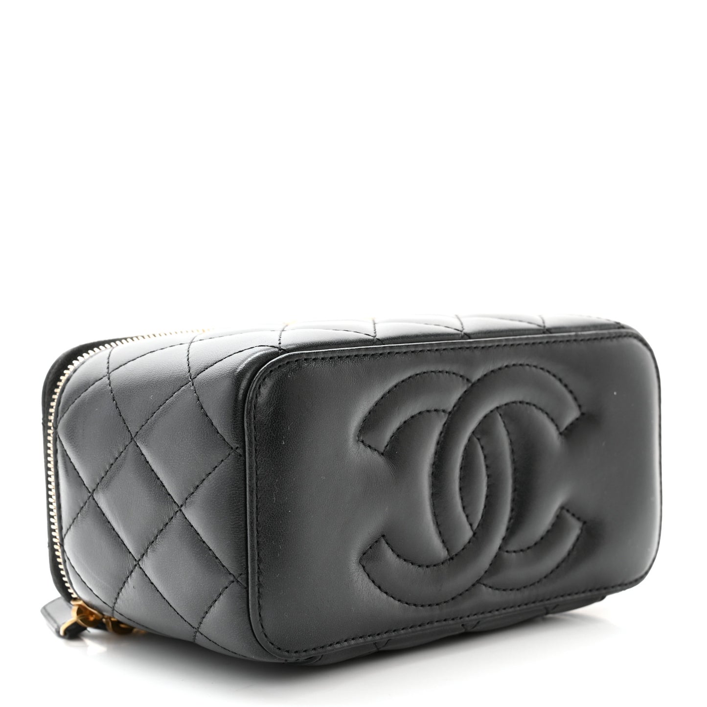 Lambskin Enamel Quilted Logo Small Vanity Case With Chain Black