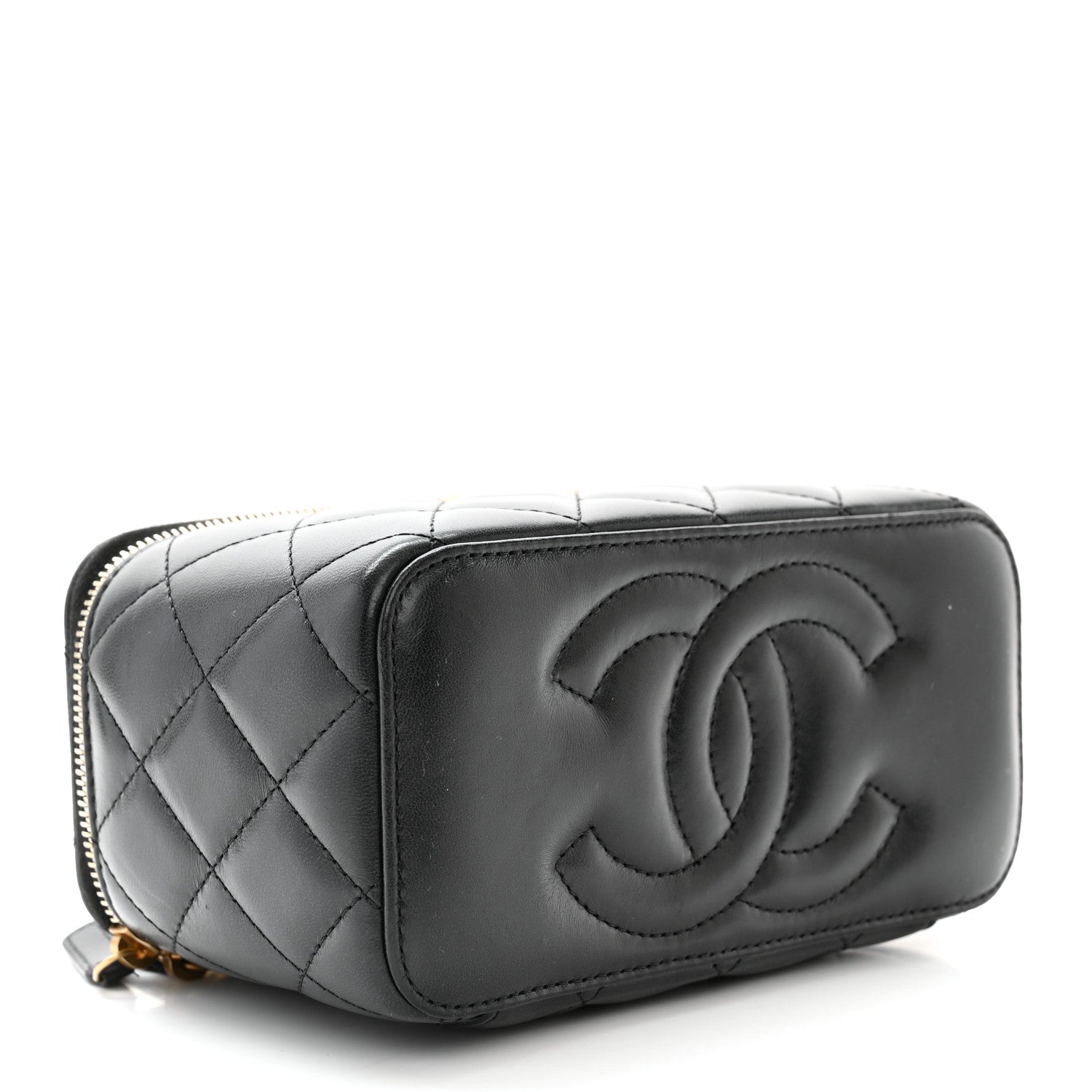 Chanel Lambskin Enamel Quilted Logo Small Vanity Case With Chain Black 4 of 11