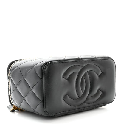 Chanel Lambskin Enamel Quilted Logo Small Vanity Case With Chain Black 4 of 11