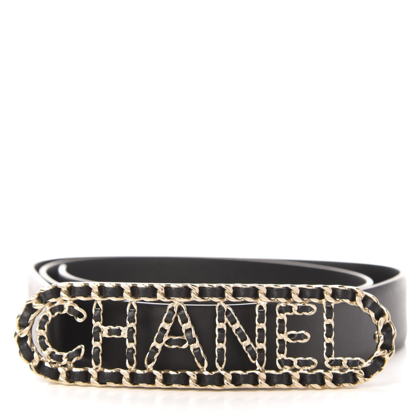 Calfskin CC Chain Vintage Allure Logo Belt 85 34 Black