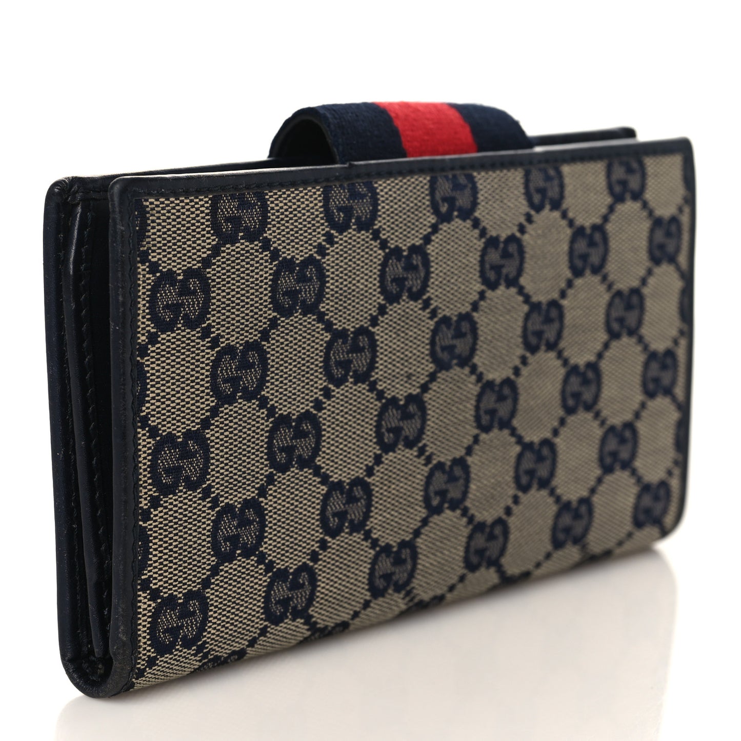 Monogram Calfskin Ladies Web Long Wallet Beige Blue