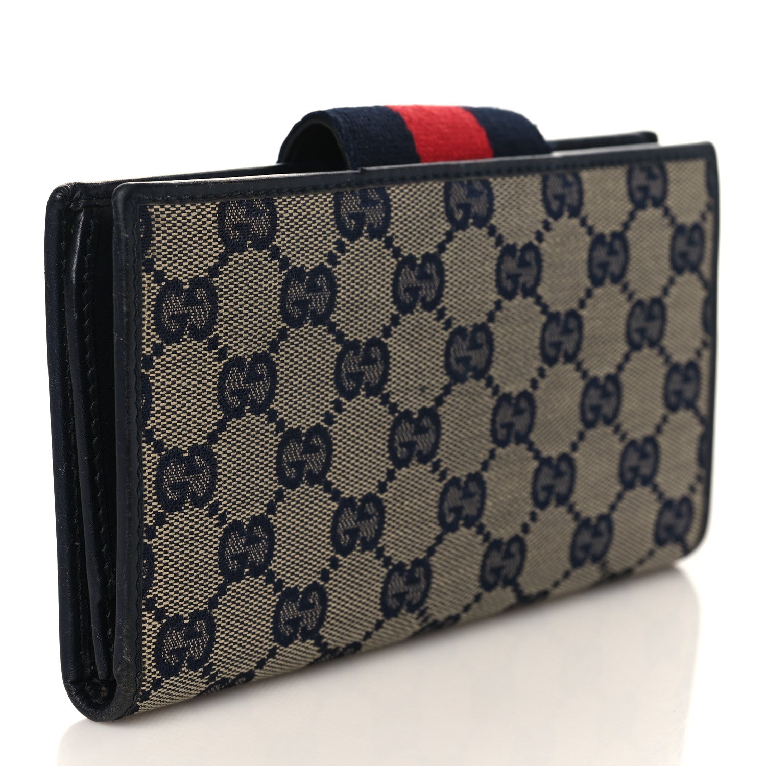 Gucci Monogram Calfskin Ladies Web Long Wallet Beige Blue 2 of 7