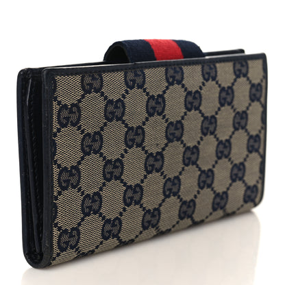 Gucci Monogram Calfskin Ladies Web Long Wallet Beige Blue 2 of 7