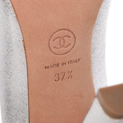 Chanel Metallic Lambskin Cap Toe CC Pumps 37.5 Silver Black 6 of 17