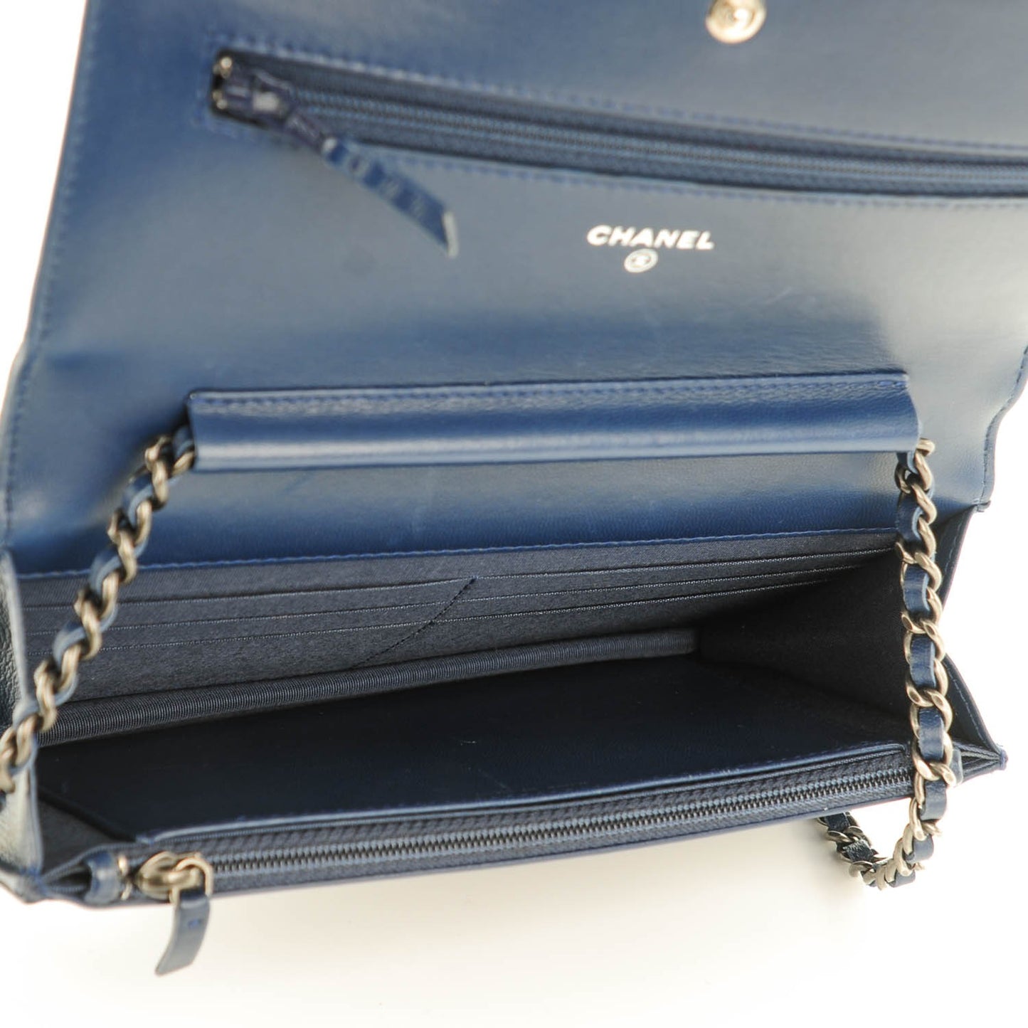 Lambskin Quilted Boy Wallet On Chain WOC Navy Blue