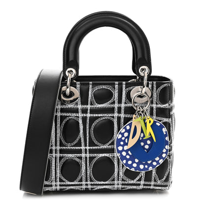 Christian Dior X Daniel Gordxon Lambskin Embroidered Small Lady Dior Art Black White 1 of 10