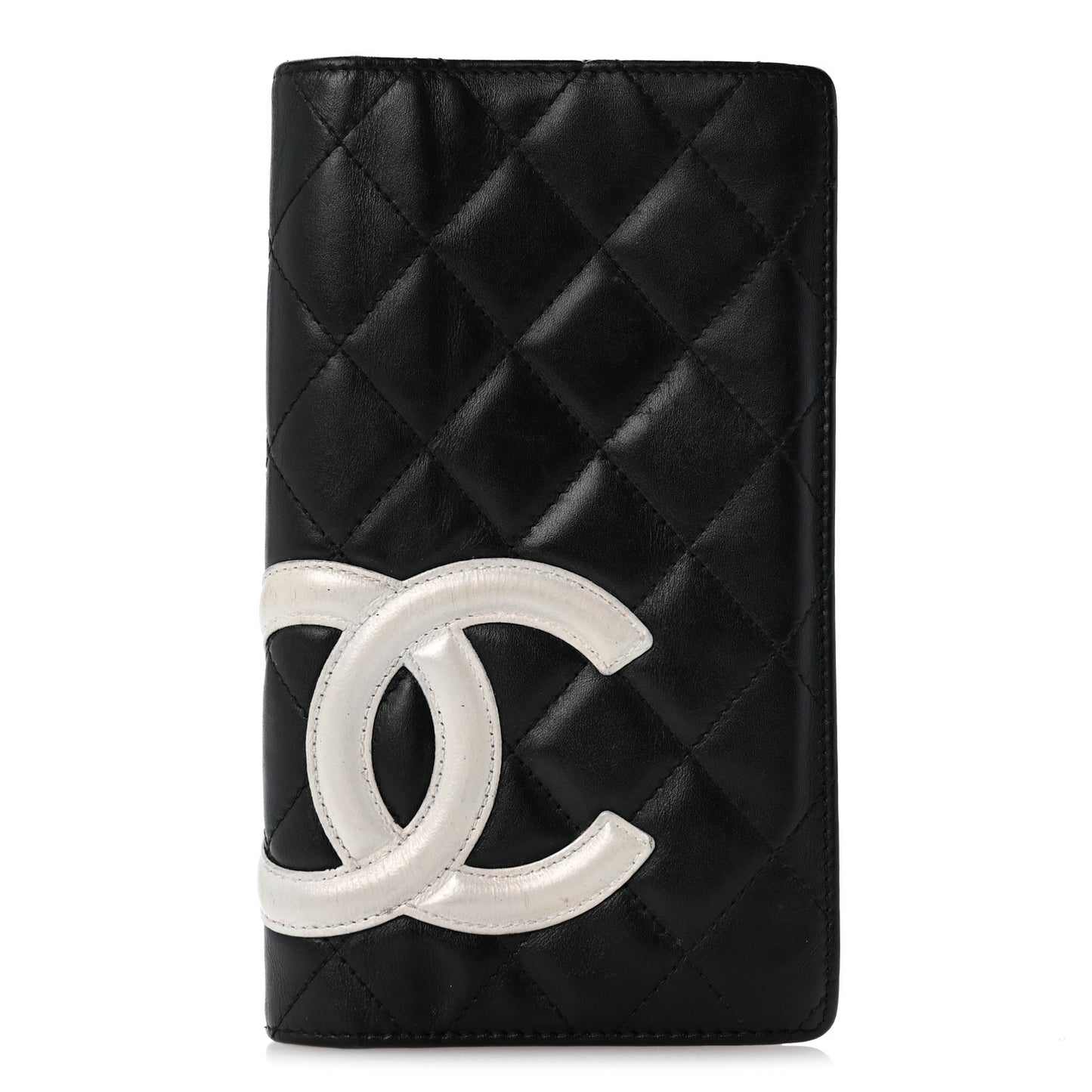 Calfskin Quilted Cambon Yen Wallet Black White
