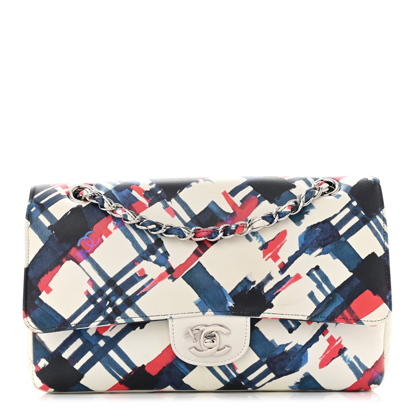 Lambskin Airline Printed Medium Double Flap White Red Blue