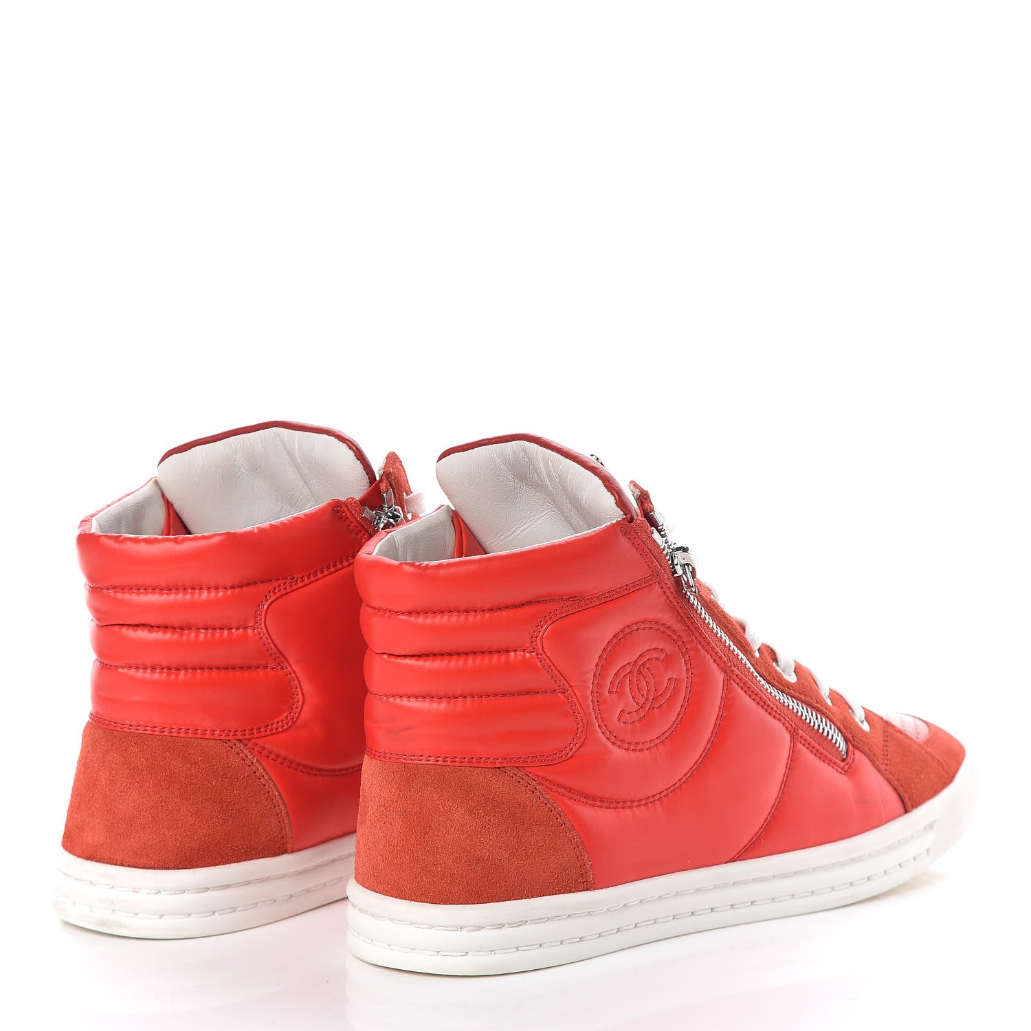 Chanel Calfskin Pearl High Top CC Sneakers 38 Red 4 of 10